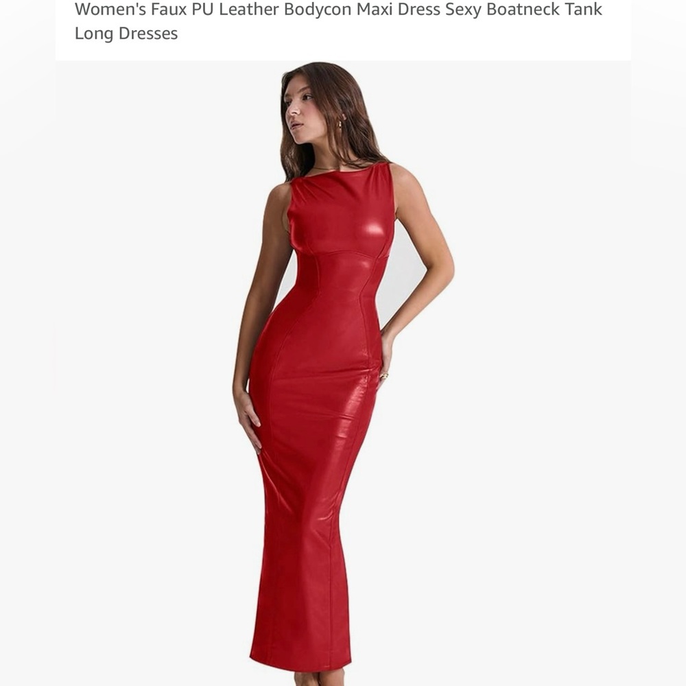 Red Faux PU leather Bodycon dress only wore once.